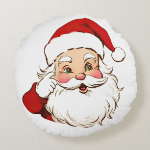 Kerst  Retro Santa Clause Eenvoudig Wit Rond Kussen