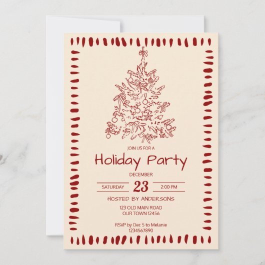 Kerst retro schets groot millennial feest kaart (Voorkant)