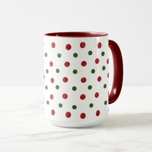 Kerst Retro Stippen Patroon Rood Groen Mok (Voorkant rechts)