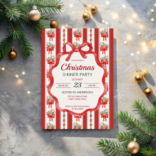 Kerst retro strepen grootmilenial diner partij kaart