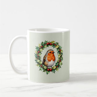 Kerst Robin Hulst Krans Aquarel Koffiemok
