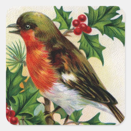 Kerst Robin  Illustratie Vierkante Sticker (Voorkant)
