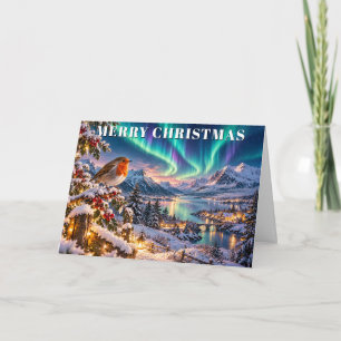 Kerst Robin Noordelijke Licht Winter Wonderland Feestdagen Kaart