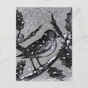 Kerst Robin Vintage graveren Feestdagenkaart
