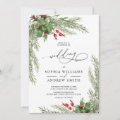 Kerst rode bessen bruiloft kaart (Voorkant)