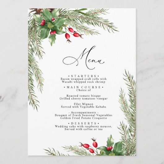 Kerst Rode bessen Bruiloft Menu (Voorkant)