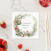 Kerst rode bessen dennennaalden krans bruiloft servet (Insitu)