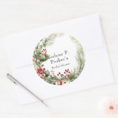Kerst Rode Bessen Dennenspruiten Bruiloft Feest Ronde Sticker (Envelop)