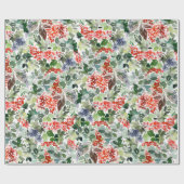 Kerst Rode bessen Groen Vakantie Gift Cadeaupapier (Vlak)