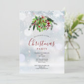 Kerst Rode Bessen Sneeuwvlokken Vakantie Feest Kaart (Staand voorkant)