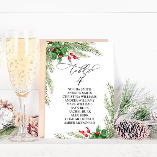 Kerst rode bessen tafel nummer 4 zitplaatsen kaart