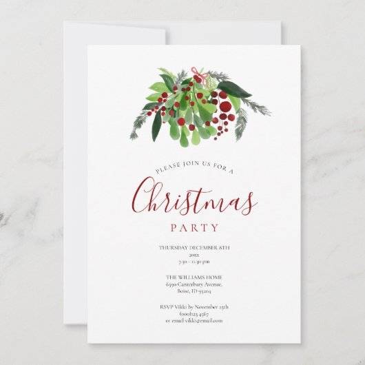 Kerst Rode Bessen Vakantie Feest Kaart (Voorkant)