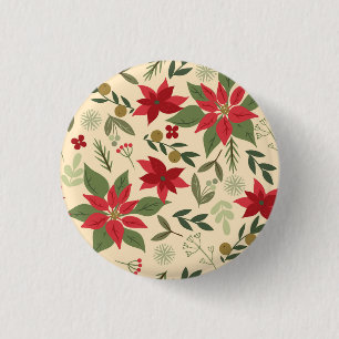 Kerst rode bloemen patroon ronde button 3,2 cm