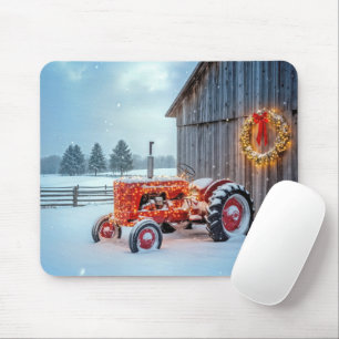 Kerst Rode Boerderij Tractor In Sneeuw Muismat