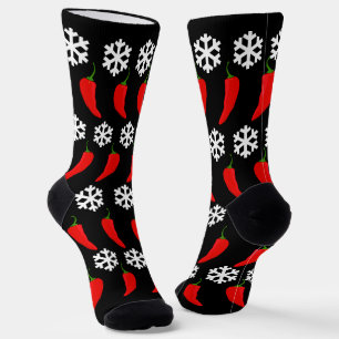 Kerst Rode Chilipepers en Sneeuwvlokken Sokken