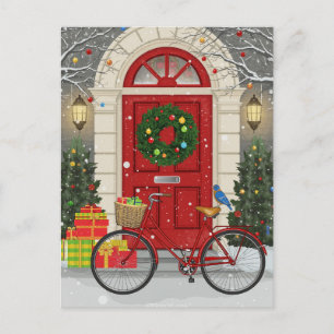 Kerst Rode Deur Fiets Kerstcadeaus Scene Feestdagenkaart