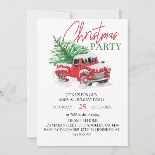 Kerst Rode en Vrachtwagen Party Uitnodiging (Voorkant)