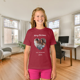 Kerst rode familie foto hart naam meisje t-shirt
