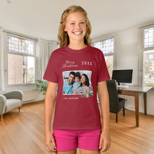 Kerst rode familie foto kegel dennennaam meisje t-shirt