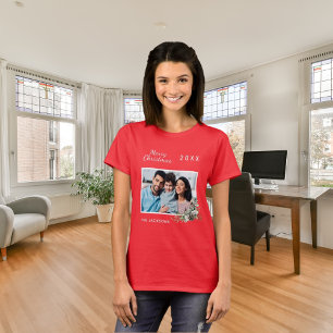 Kerst rode familie foto kegel dennennaam t-shirt