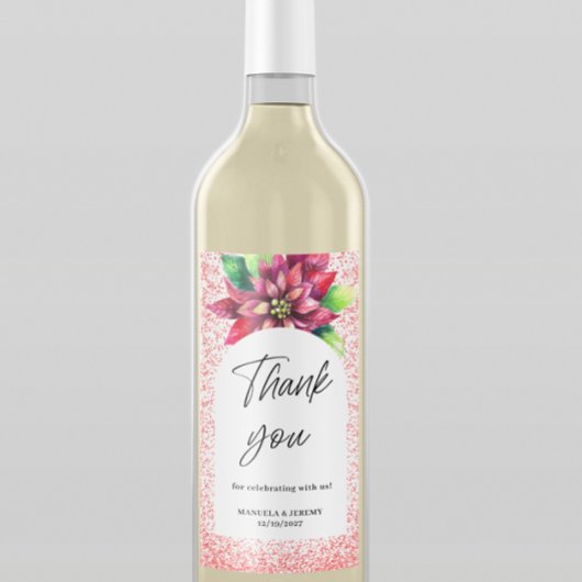 Kerst Rode Glitter Poinsettia Dank u bruiloft Wijn Etiket