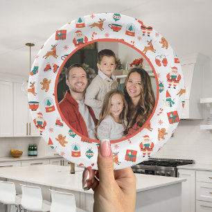 Kerst Rode Groene Familie Foto Kerstmis Papieren Bordje