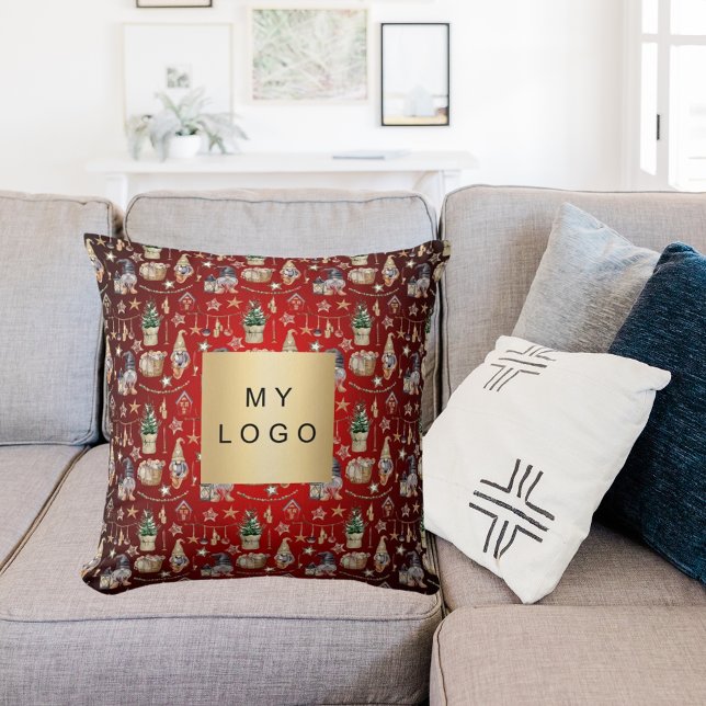 Kerst rode kabouters boerderij bedrijf logo kussen (Creator heeft geüpload)