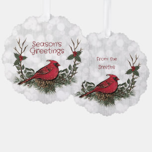 Kerst Rode Kardinaal Krans Pine Boughs Ornament Kaart