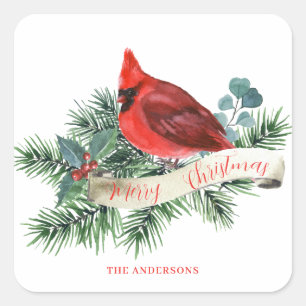Kerst Rode Kardinaal Naam Vierkante Sticker