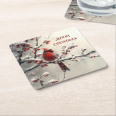 Kerst Rode Kardinaal Papieren Onderzetter (Schuin)
