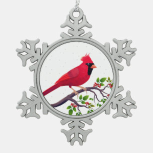 Kerst Rode Kardinaalvogel Tin Sneeuwvlok Ornament