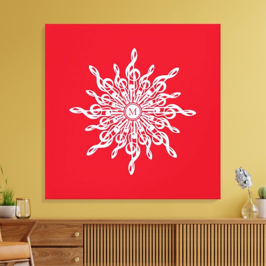 Kerst Rode ornamentaal monogram G-Clef Sneeuwvlok Canvas Afdruk (Insitu (Woonkamer))
