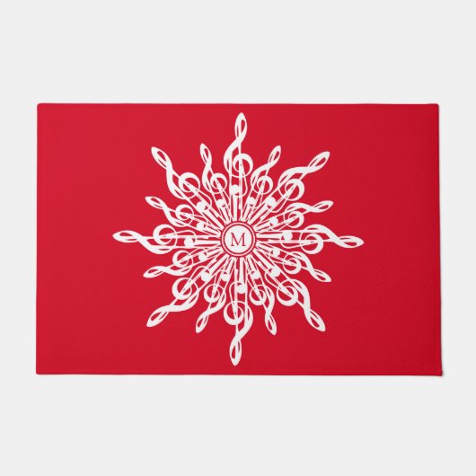 Kerst Rode ornamentaal monogram G-Clef Sneeuwvlok Deurmat (Voorkant)