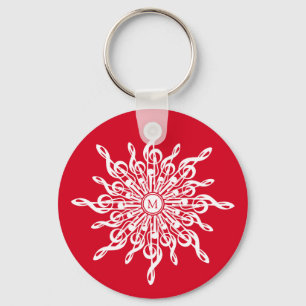 Kerst Rode ornamentaal monogram G-Clef Sneeuwvlok Sleutelhanger