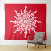Kerst Rode ornamentaal monogram G-Clef Sneeuwvlok Wandkleed (In Situ (horizontaal))