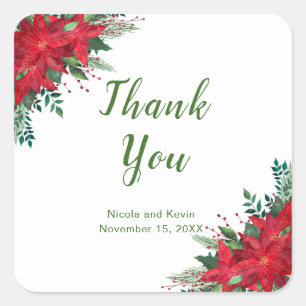 Kerst Rode Poinsettia Bloemen bruiloft Vierkante Sticker