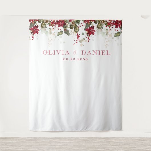 Kerst Rode Poinsettia Bruiloft Backdrops Wandkleed (Voorkant)