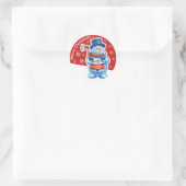 Kerst rode ronde sticker Snowman drummer. (Tas)
