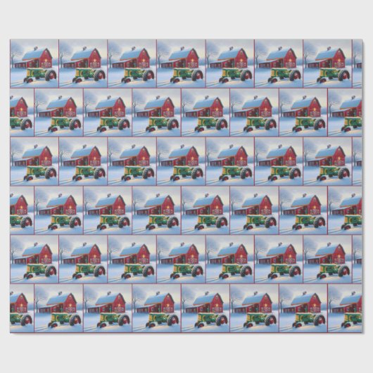 Kerst rode schuur met groene tractor cadeaupapier (Vlak)