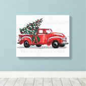 Kerst Rode  Truck Familienaam Canvas Afdruk (Insitu (Houten vloer))