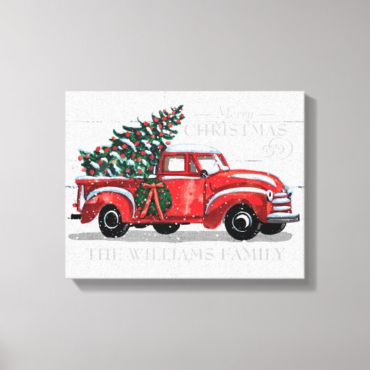 Kerst Rode  Truck Familienaam Canvas Afdruk (Voorkant)
