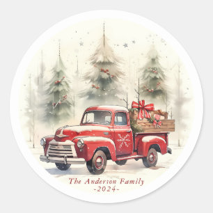 Kerst  Rode Truck Ronde Stickers