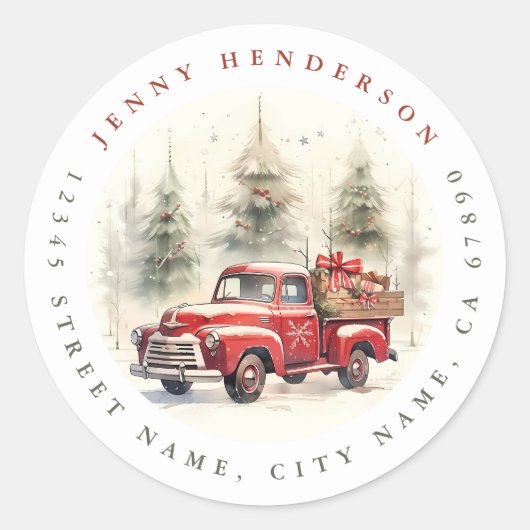 Kerst Rode Truck Ronde Stickers (Voorkant)