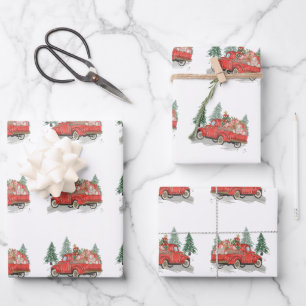 Kerst Rode Truck Waterverf Inpakpapier Vel