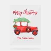 Kerst Rode Truck Wit Acryl Bord (Voorkant)