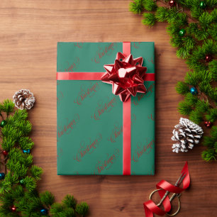 Kerst Rode Typografie Patroon Groen Cadeaupapier