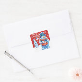Kerst rode vierkant sticker Snowman drummer. (Envelop)