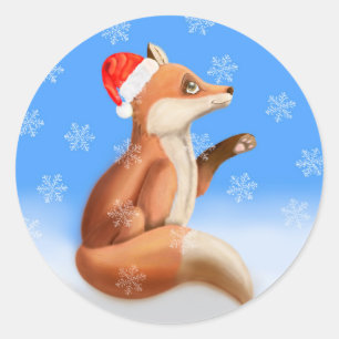 Kerst Rode Vos Sneeuw Winter Ronde Sticker