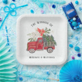 Kerst Rode Vrachtwagen en Bomen Bruiloft Papieren Bordje (Feest)