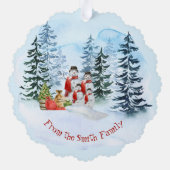 Kerst rode vrachtwagen sneeuwman familie ornament kaart (Achterkant)